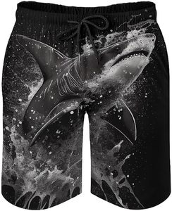 Shorts de Baño para Hombre, Negros, 100% Algodón Tejido, Estampado Animal, Cintura Media con Cordón, Secado Rápido, Ropa de Playa Informal con Bolsillos - Product Image 4