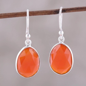 Pendientes de Aro de Plata de Ley 925 con Ónix Naranja, Hechos a Mano, Estilo Bohemio, Sin Níquel, Regalo de Joyería para Mujer - Product Image 1
