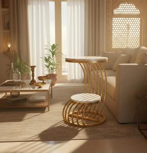 Modern Round <b>Console</b> <b>Table</b> with Marble Top and <b>Gold</b> Metal Pedestal Base for Living Room Furniture - Product Image 2