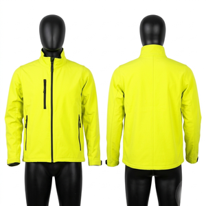 Mens 320 GSM Polyester Spandex Soft Shell Work Jacket Neon Yellow Custom Embroidery Print Logo - Product Image 1