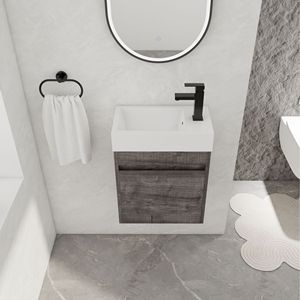 Mobile bagno sospeso da 18 pollici con lavabo in resina bianca e anta con chiusura ammortizzata - Product Image 6
