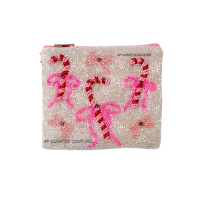 Handmade Beaded <b>Candy</b> <b>Cane</b> Mini Coin Purse Zipper Pouch Trendy <b>Christmas</b> Holiday Accessory Best Selling coin purse for women - Product Image 1