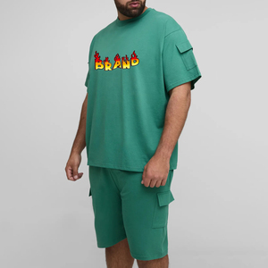Conjunto de 2 Piezas Personalizado de Camiseta y Pantalones Cortos para Hombre, 100% Algodón de Peso Medio, Logotipo Serigrafiado Personalizado, Color Sólido, Talla Grande, Ecológico - Product Image 1