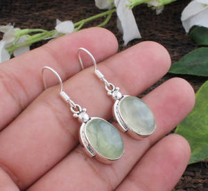 Boucles d'oreilles en préhnite naturelle, argent sterling 925, pierre précieuse pendante, bijou pierre du rêve, cadeau apaisant pour elle - Product Image 3