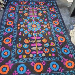 Cubrecama de Lujo Hecho a Mano con Bordado Suzani, de Algodón, Negro Multicolor, Floral, Boho, Étnico Indio, Decoración para el Hogar - Product Image 6