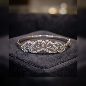 Elegant Brass White Gold Plated Cubic Zirconia Bangle <b>Bracelet</b> Luxury Filigree <b>Crystal</b> Kada Wedding Jewelry For Women - Product Image 2