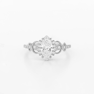 Anillo de Diamante Cultivado en Laboratorio con Corte Marquise, Claridad DEF VS VVS, Oro Sólido de 18K, Banda Trenzada con Halo, Anillo de Compromiso, Joyería Nupcial Única - Product Image 3