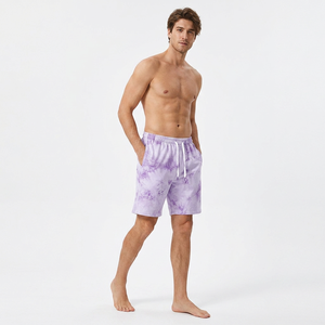 Shorts Morados Tie Dye para Hombre, Cintura Elástica, Casuales, Transpirables, Traje de Baño Corto, Tejido de Poliéster - Product Image 3