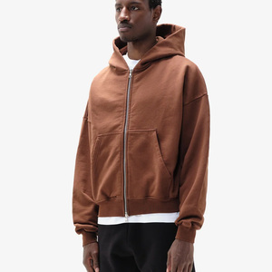 <b>Men's</b> <b>Brown</b> Zip-Up <b>Hoodie</b> Sweatshirt 100% Cotton French Terry Regular Fit Casual Winter Embroidered - Product Image 1