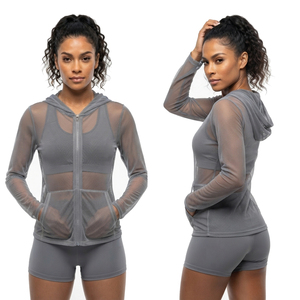 Hoodie transparent à manches longues pour femmes, fermeture éclair, capuche transparente, été, 100% polyester, hoodies transparents pour femmes - Product Image 4