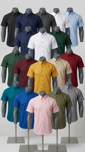 เสื้อเชิ้ตแขนสั้นผู้ชายคุณภาพสูง สีพื้นเรียบง่าย สไตล์สมาร์ทแคชชวล สำหรับใส่ทำงานหรือใส่ในชีวิตประจำวัน - Product Image 2