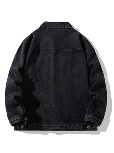 Men's High Quality Winter Casual Denim Jacket <b>Button</b> Stretch Street Personality Fashionable Hole Design Loose Fit Autumn Street - Product Image 2