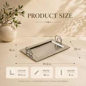 Stainless Steel <b>Rectangular</b> Serving <b>Tray</b> <b>Mirror</b> Finish Designer Ring Handles Premium Display Platter for Elegant Dining - Product Image 2