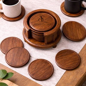 Luxury Round Shape Sheesham Wooden Coaster Set With <b>Box</b> Lid Holder. High Quality Antique Style Drink Mats For <b>Coffee</b> <b>Tables</b> - Product Image 2