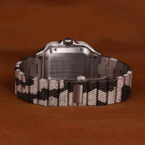 Luxurious Men's Moissanite <b>Watch</b> Iced Camouflage Pattern 41mm Square Black White <b>Diamond</b> Wristwatch 22mm Stainless Steel Analog - Product Image 6