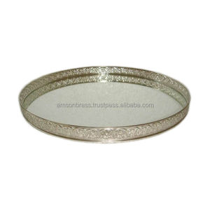 Round Shaped Metal Iron Mirror <b>Tray</b> Decorative Serving <b>Tray</b> - Product Image 4