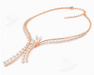 Elegant floral <b>necklace</b> in 18K rose gold with sparkling lab grown diamonds graceful modern couture bridal fashion des - Product Image 3