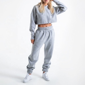 Ensemble 2 pièces en coton de haute qualité pour femmes tendance personnalisée Crop Top Hoodies Joggers léger coupe-vent pour Street Wear survêtement - Product Image 3