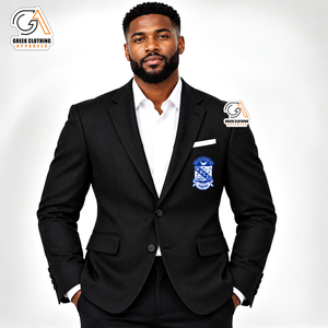 Blazer formel noir brodé Phi Beta Sigma pour homme, col à revers, simple boutonnage, infroissable, léger et antistatique - Product Image 1