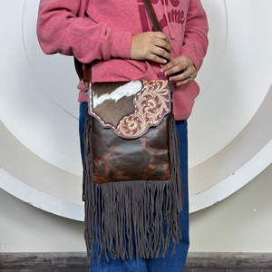 Premium Quality Trending Floral Tooled Cowhide Leather Fringe Crossbody Handbag <b>for</b> <b>Women</b> Designer Luxury Vintage Shoulder Purse - Product Image 4