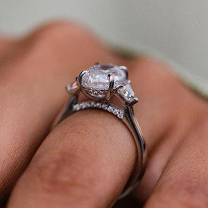 Oval Cut Moissanite <b>Ring</b> With Side Half <b>Moon</b> Round Cut <b>Stones</b> White Gold Engagement <b>Ring</b> 10K Solid Gold <b>Ring</b> Gift For Women - Product Image 5