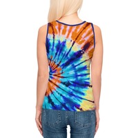 Camiseta sin mangas para mujer con estampado en espiral multicolor, azul, naranja y verde azulado, sublimación, chaleco sin mangas