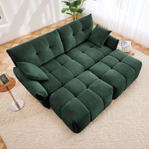 Comodo Set Divano a 2 Posti in Tessuto Chenille con 2 Pouf e Cuscini Decorativi per Soggiorno, Appartamento o Dormitorio - Product Image 2