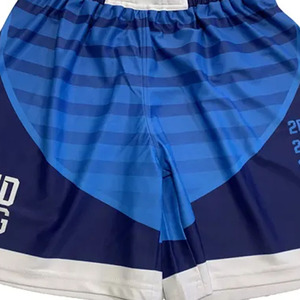 Shorts de Muay Thai personnalisés à séchage rapide pour l'entraînement en arts martiaux, design rayé bleu, polyester respirant - Product Image 3