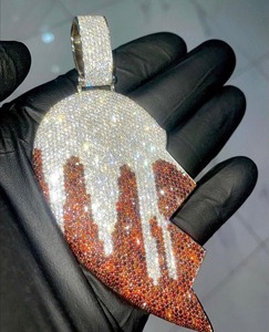 Pendentif Iced Out, Pendentif Cœur Brisé, Cœur Entièrement Iced Out, Pendentif Breloque Cœur, Pendentif Hip Hop, Bijoux de Rappeur, Argent 925 - Product Image 4