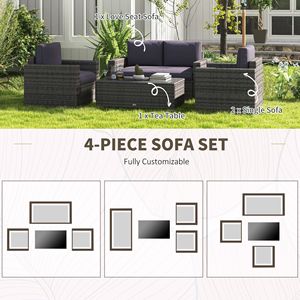 Set Divano 4 Pezzi in Rattan Grigio con Poltrone, Tavolino da Caffè con Piano in Vetro, Mobili da Esterno in Vimini per Giardino, Realizzato in Corda Intrecciata - Product Image 5