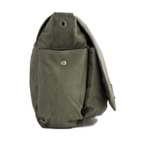 Tas Selempang Kanvas Pria Klasik Vintage dengan Tali Bahu Gaya Pelajar Warna Hijau Zaitun Dekorasi Huruf Logo Dapat Disesuaikan