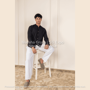 Pantalones Casuales de Corte Recto para Hombre, Color Blanco Sólido, Mezcla de Algodón, Cómodos para Uso Diario, Cintura Elástica, Pantalones de Salón - Product Image 4