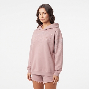 Sudadera con capucha informal de algodón para mujer, con pedrería brillante en la parte delantera, de punto, rosa, con lentejuelas, holgada, forrada de algodón, para invierno - Product Image 4
