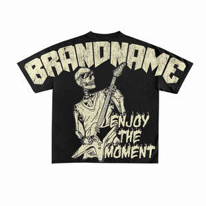 T-shirt noir oversize pour homme BRANDNAME, motif crâne et guitare, streetwear, col rond, manches courtes, jersey imprimé en coton - Product Image 4