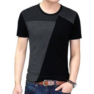 Camiseta de 2 paneles con efecto desgastado, corte y confección personalizados, con bloques de color, estilo boxy, corta y con patchwork para hombre - Product Image 1
