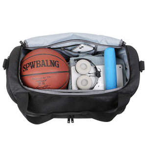 Premium Black Vegan Leather Barrel Bag Large Capacity Retro Gym Duffle with Striped Webbing Handles and Contrast White Accents - Product Image 3