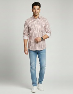 Camisa Formal de Hombre de Manga Corta con Cuello Camisero, Estampado Batik a Rayas Rojas, 100% Algodón, Ecológica, Transpirable, Venta al Por Mayor - Product Image 6