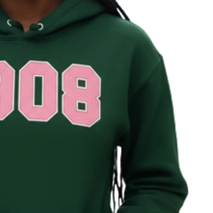 Sweat-shirt à capuche AKA 1908 en polaire premium, vêtements personnalisés pour sororité grecque, vert forêt et rose pour femmes - Product Image 5