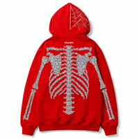 Sweat-shirt à capuche zippé KhunBro rouge avec imprimé cœur en strass, unisexe, décontracté, en polaire, respirant, anti-humidité et coupe-vent