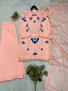 New Women's Beautiful Embroidered With Cut Worked <b>Top</b>,Plazzo With Dupatta Set - Product Image 5