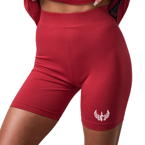Shorts de cyclisme rouges pour femmes, taille haute, extensibles, pour la gym, le fitness, l'entraînement et les activités sportives - Product Image 1