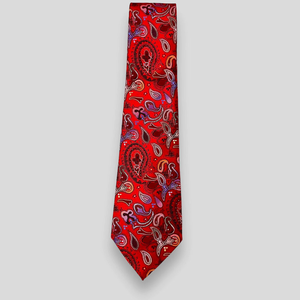 Corbata de Seda Roja con Diseño Paisley para Hombre |   Corbata Floral de Lujo |   Corbata Formal de Negocios Premium para Fiestas, Accesorio de Moda Elegante - Product Image 3