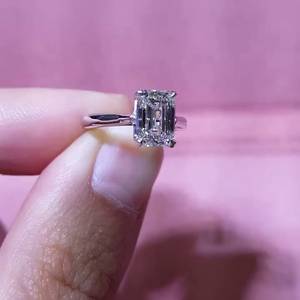 Moissanite 2CT <b>Emerald</b> Cut Romantic Signet <b>Ring</b> Original 925 <b>Silver</b> Fine Modern Style Anniversary Gift For Girlfriends - Product Image 4