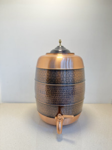 Premium Multi-Texture Pure <b>Copper</b> Water Dispenser Tank 14L Barrel Shape Hammered Mosaic Matka Leakproof Water Camper with Tap - Product Image 6
