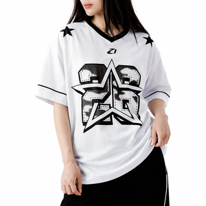 Maillot de football américain personnalisé Y2K streetwear blanc et noir, sublimation, haute qualité, léger, t-shirts streetwear - Product Image 5