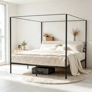 Letto a baldacchino moderno in metallo, matrimoniale e queen size, con struttura robusta in ferro, personalizzabile per appartamenti - Product Image 4