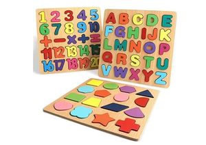 Juguetes Educativos de Madera para Preescolar, Montessori, Alfabeto, Números, Formas, Rompecabezas 3 en 1, Actividad de Estimulación Cerebral - Product Image 1