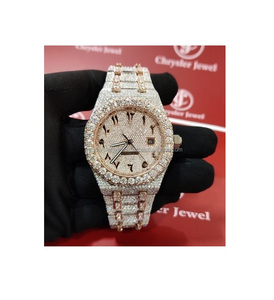 Antique entièrement glacé VVS Clarity Moissanite Diamond Watch pour hommes de qualité supérieure avec bande en acier inoxydable bijoux de mode - Product Image 1