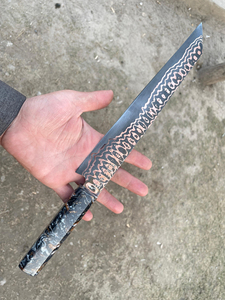 Couteau utilitaire DIY en acier Damas cuivré, pour trancher jambon, brisket, pain, avec manche en résine, trancheur tranchant, OEM ODM, 12 pouces+, garantie 1 an - Product Image 2