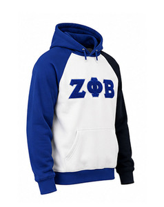 Zeta Phi Beta Embroidered Raglan Sleeve Hooded Sweatshirt <b>Men's</b> Casual Fleece Pullover Front Pocket 100% Cotton Breathable Blue - Product Image 3